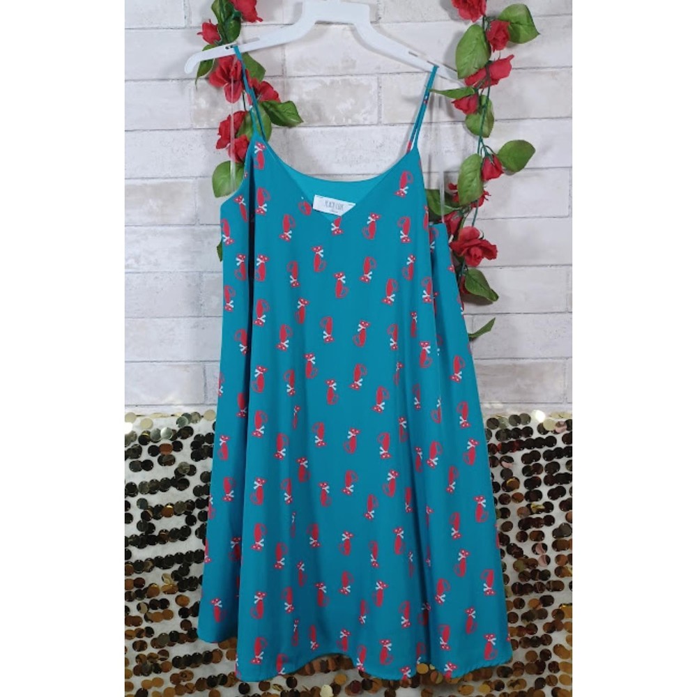 Peach Love Dress Size Small Swing Sleeveless Novelty Cat Print Dress Jade